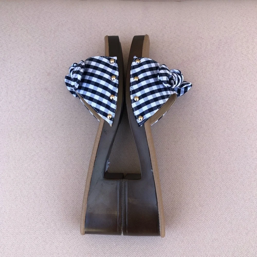 Comfort est 1946 Gingham Blue White Bow Versatile Slide Mule Clog Sandal 10